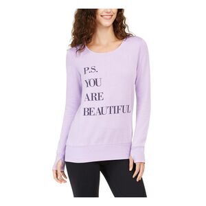 IDEOLOGY Womens Purple Cut Out  Low Back Long Sleeve Jewel Neck Evening Top L